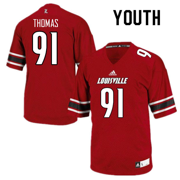 Youth #91 Tawfiq Thomas Louisville Cardinals College Football Jerseys Sale-Red - Click Image to Close